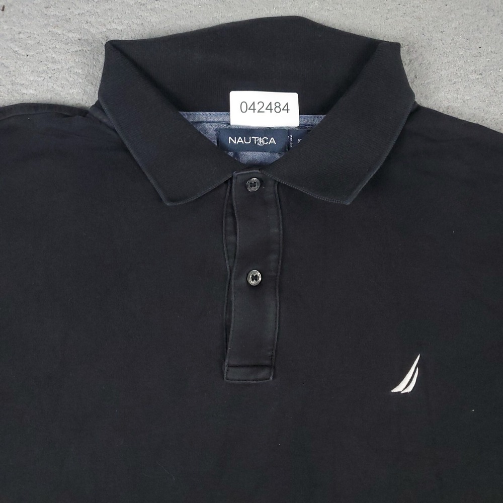 Nautica Polo Shirt Mens XL Black Short Sleeve Solid Cotton Blend Casual Logo